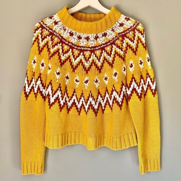 Moon & Madison Retro Yellow Brown Chevron Knit Sweater - Picture 1 of 8
